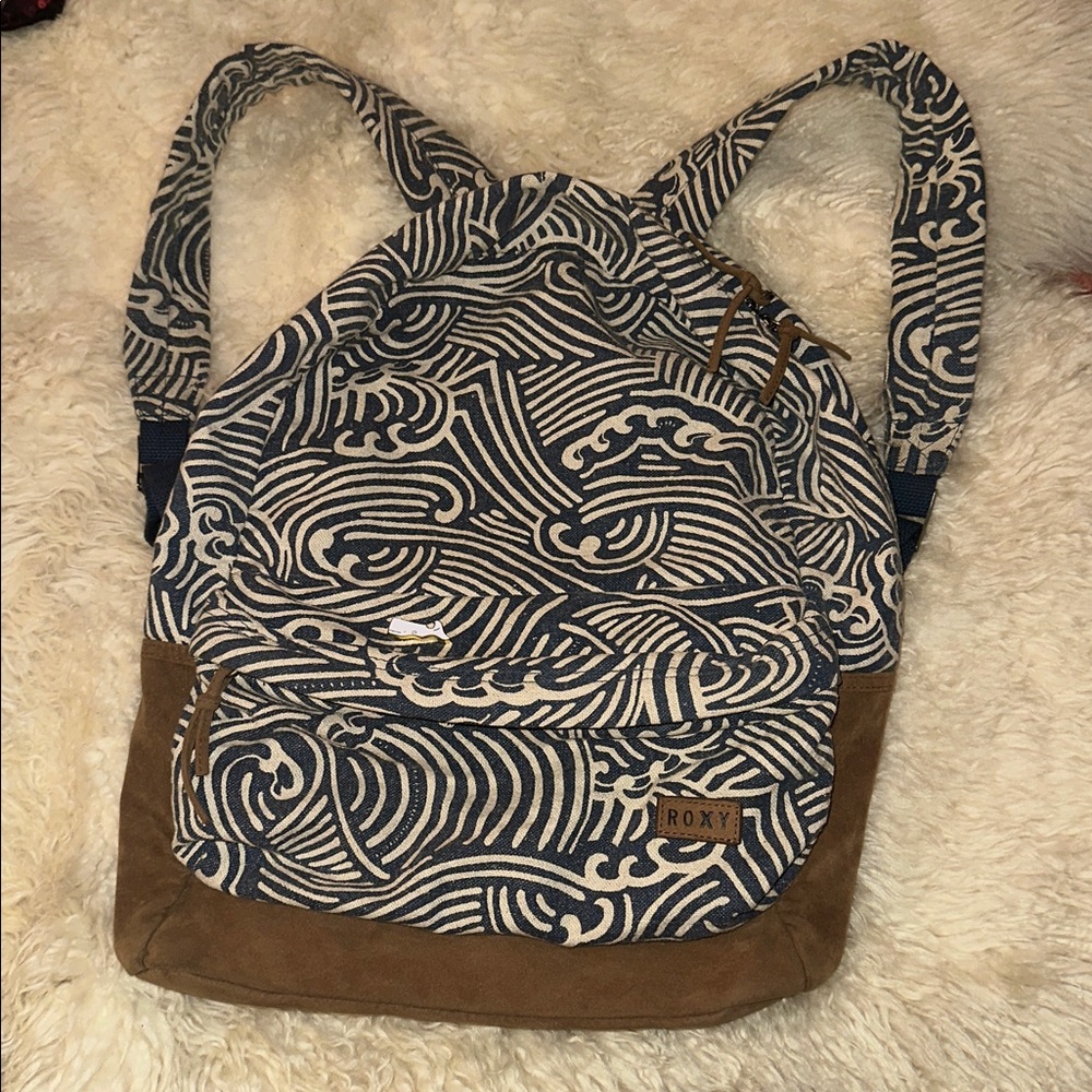 Roxy Navy and Tan Wave Print Backpack